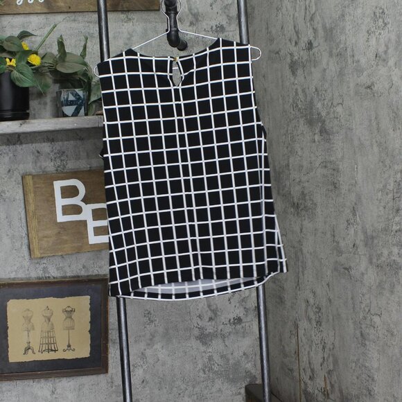 NWT Calvin Klein Womens Printed Pleat-Neck Blouse CSE1676F Black / Cream XL - Picture 5 of 7